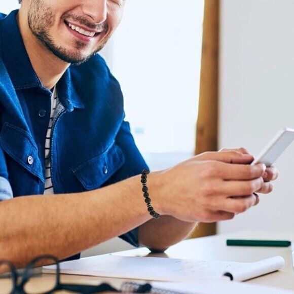 ⚡Rankeef Men 2 White Black Tiger Eye 8MM Natural Stone Crystal Beaded Bracelet - Picture 8 of 8